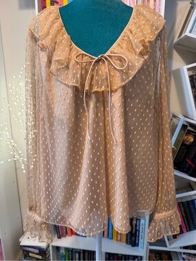 J. Crew Tie-Neck Ruffle Swiss Dot Blouse - Cream